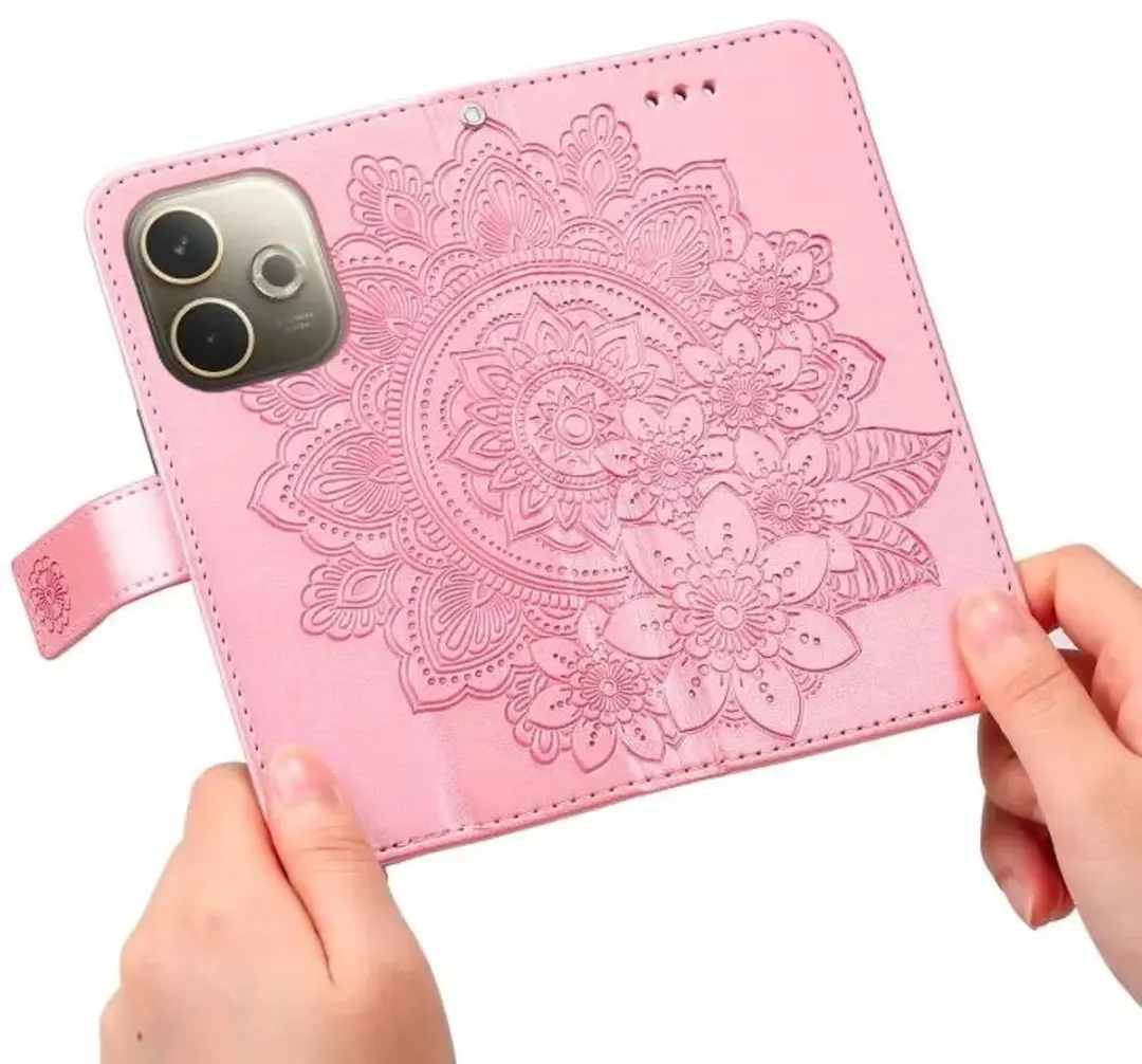 Selected Hoesje Oppo A5 Pro Mandala Book Case - Roze Goud - 3 Pasjes