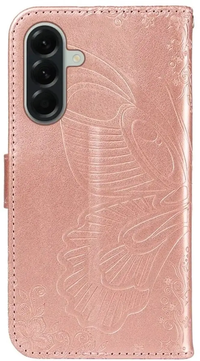 Selected Hoesje Samsung Galaxy A57 Wallet Vlinder Kunstleer Roze Goud