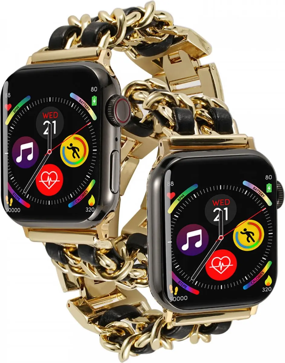 Selected Gevlochten RVS Bandje Apple Watch 42mm/41mm - M/L - Goud/Zwart