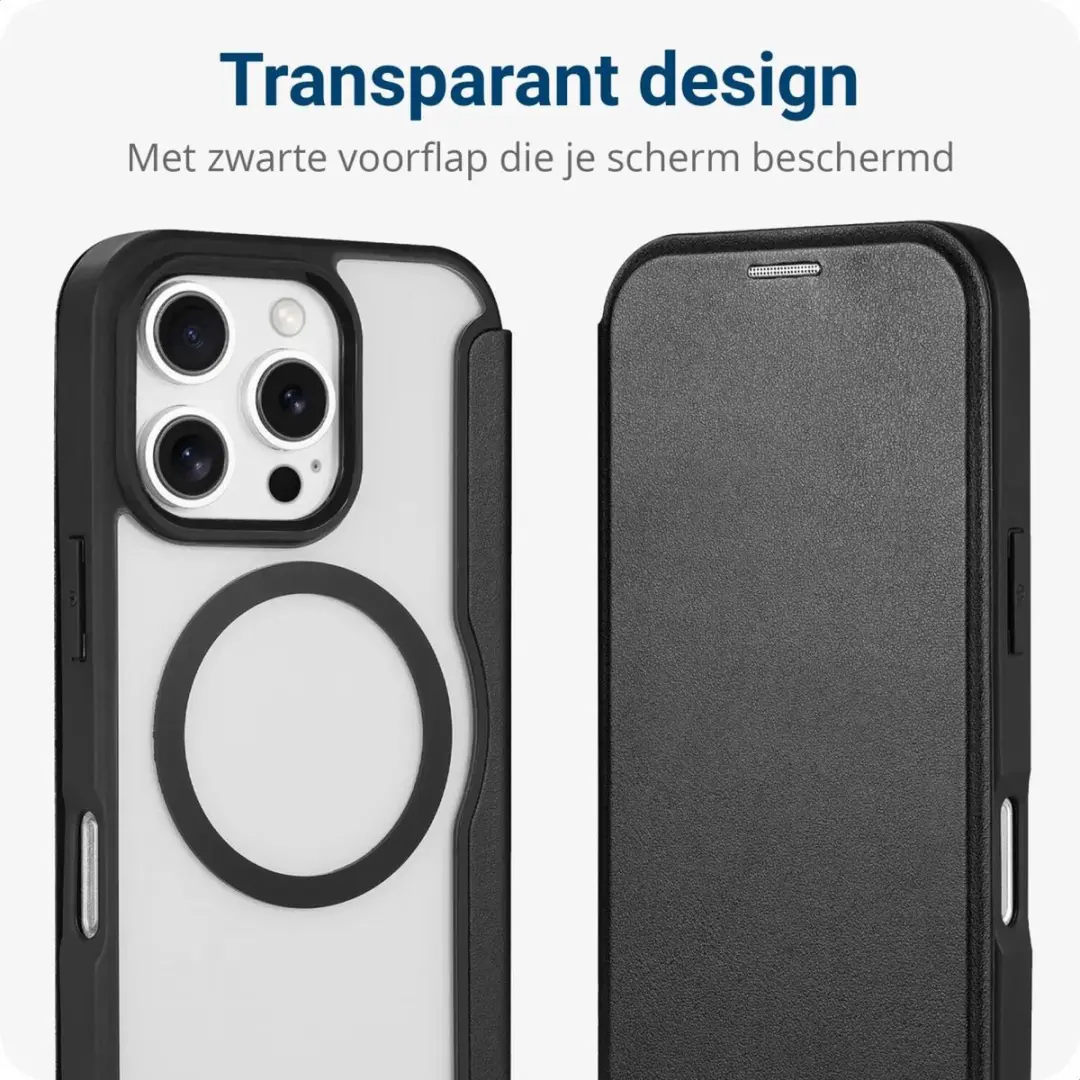 Selected Portemonnee Hoesje iPhone 16 Pro - MagSafe - 1 Pasje - Transparant/Zwart