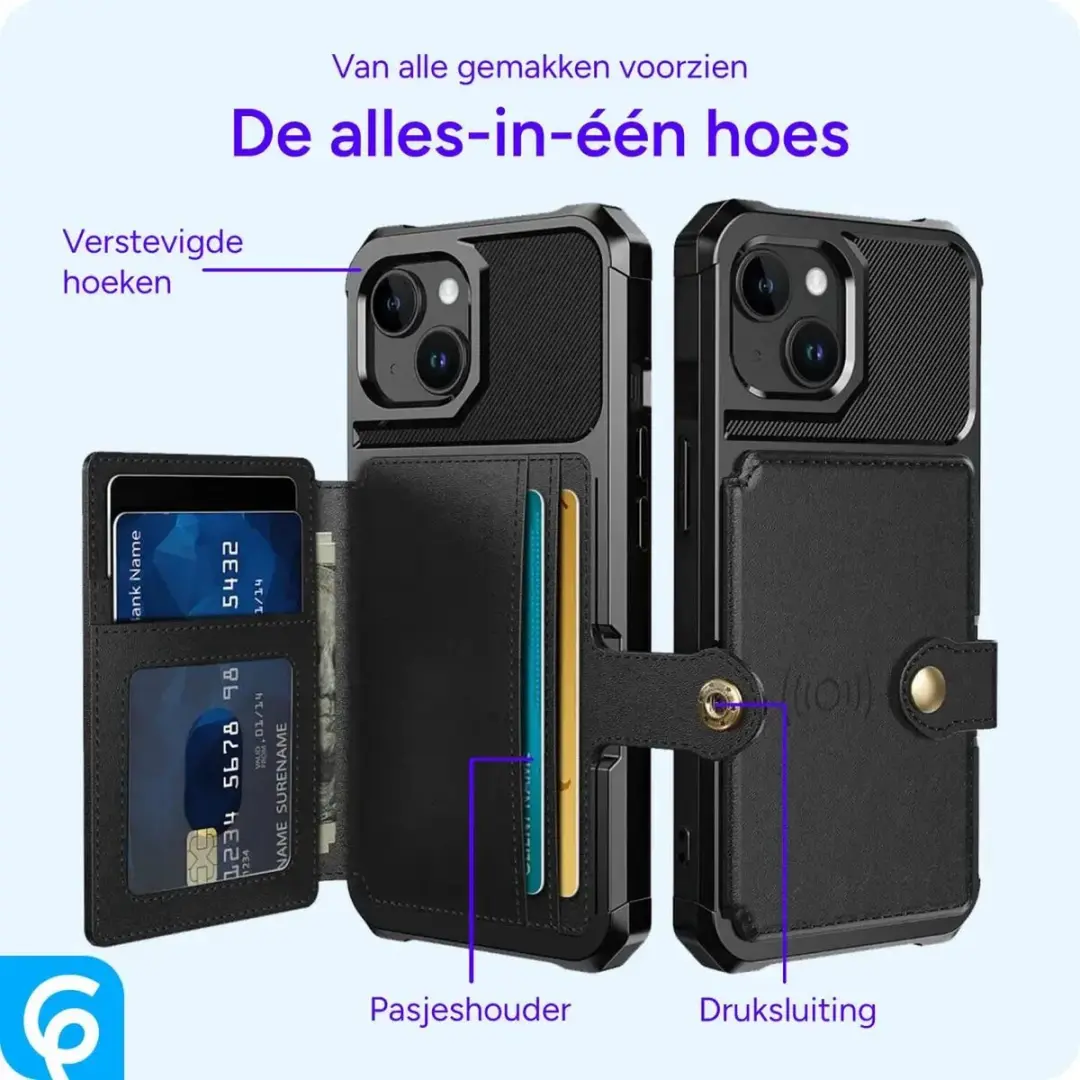 Selected Portemonnee Hoesje iPhone 15 - 4 Pasjes - Zwart - afbeelding 6 van 6