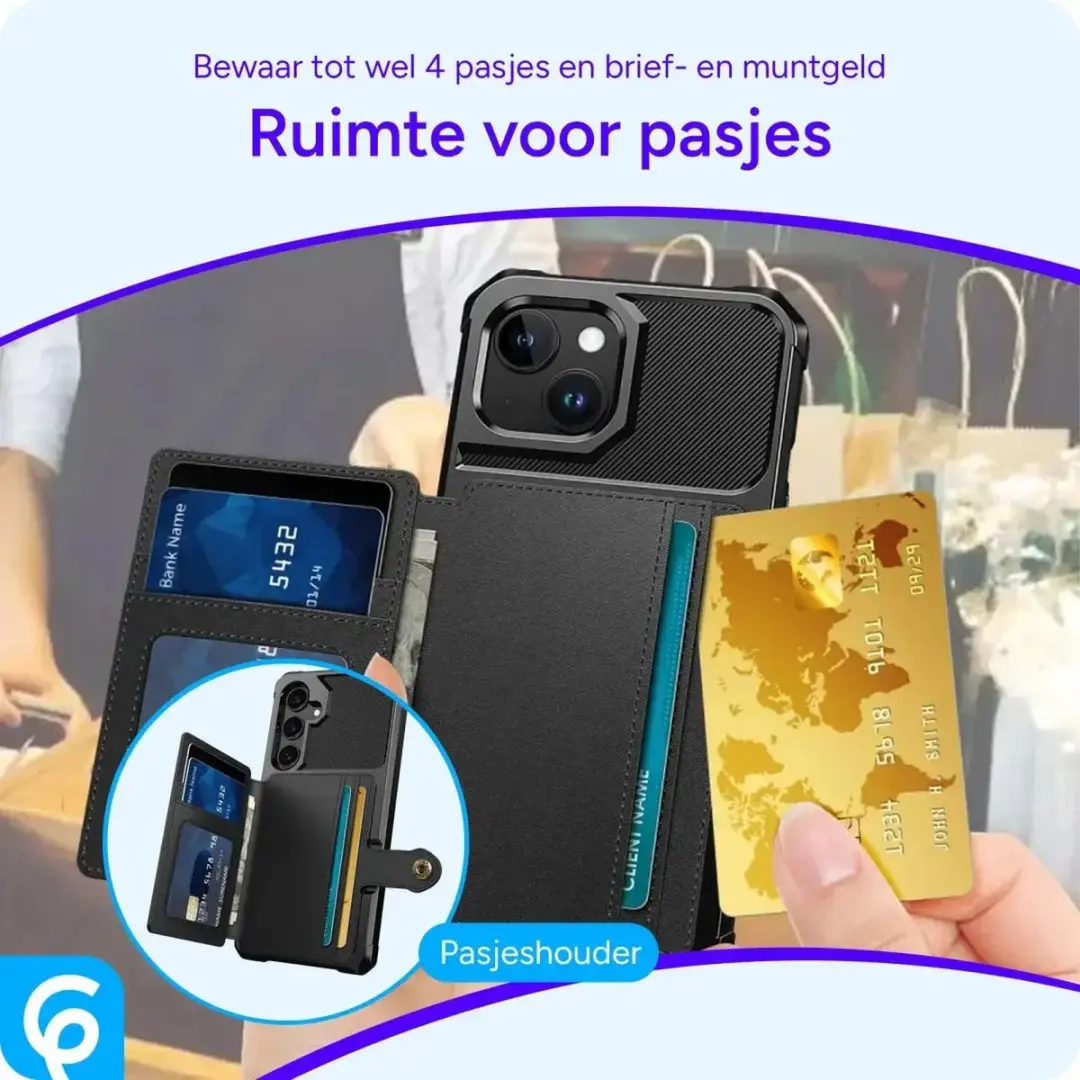 Selected Portemonnee Hoesje iPhone 15 - 4 Pasjes - Zwart
