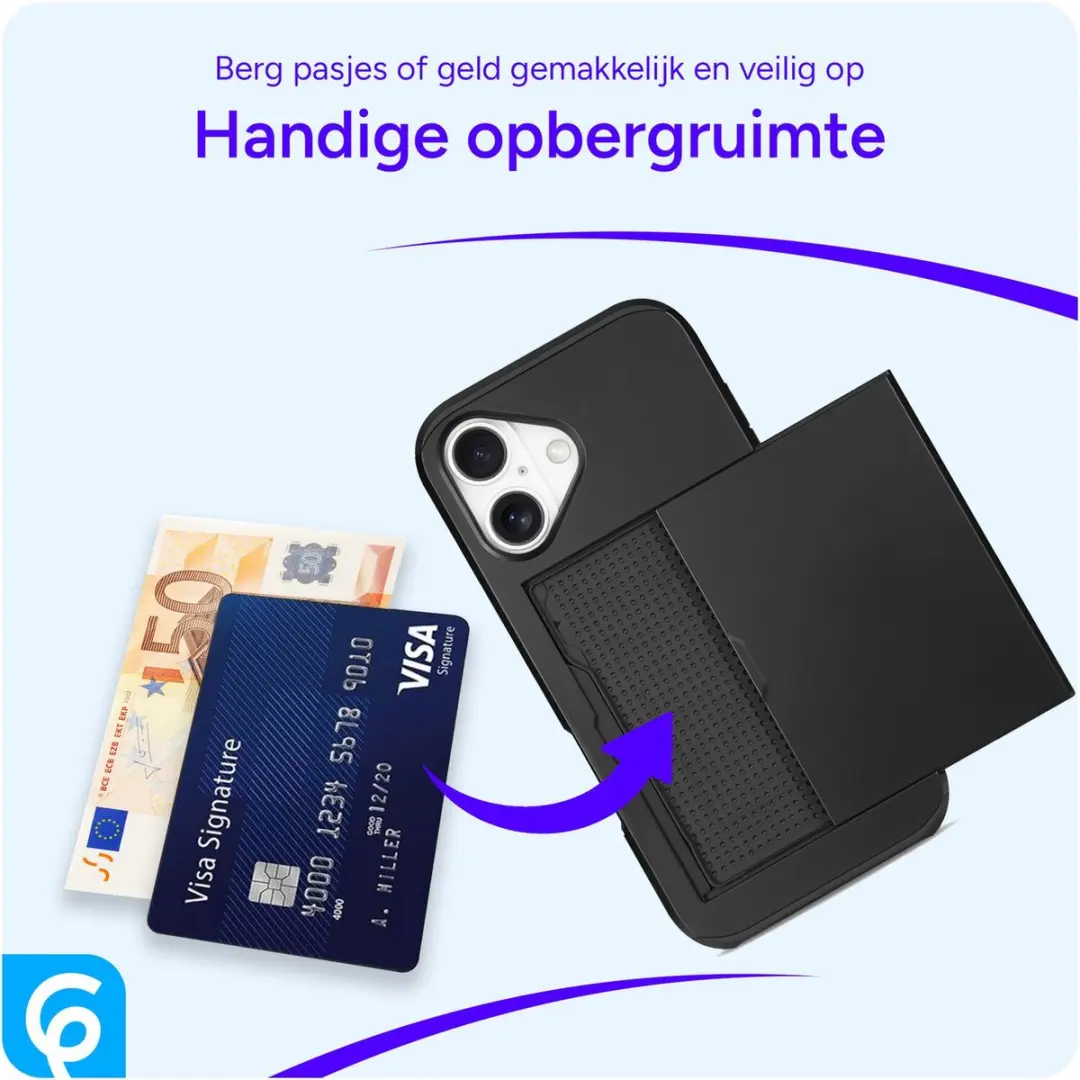 Selected Hoesje iPhone 16 Kaarthouder Slider - 2 Pasjes - Zwart - afbeelding 6 van 6
