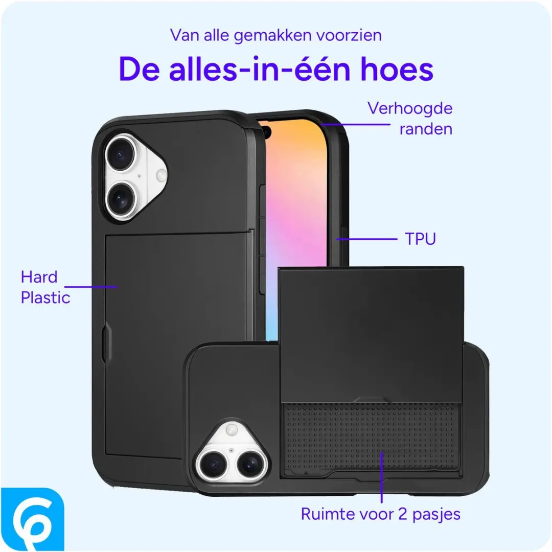 Selected Hoesje iPhone 16 Kaarthouder Slider - 2 Pasjes - Zwart
