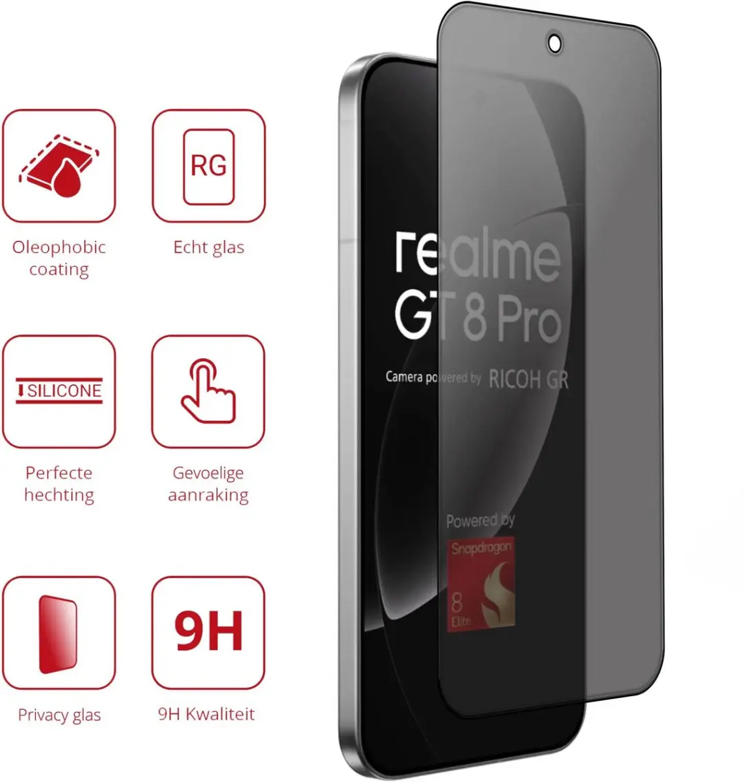 Selected Rosso Privacy Screen Protector Realme GT 8 Pro - 9H Glas