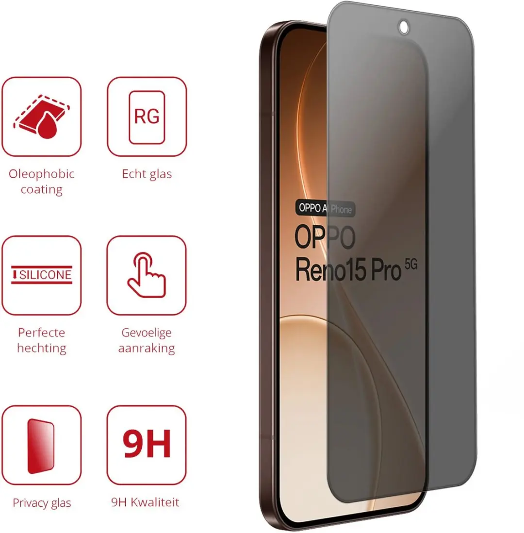 Selected Rosso Oppo Reno 15 Pro Privacy Schermbeveiliging - 9H Glas