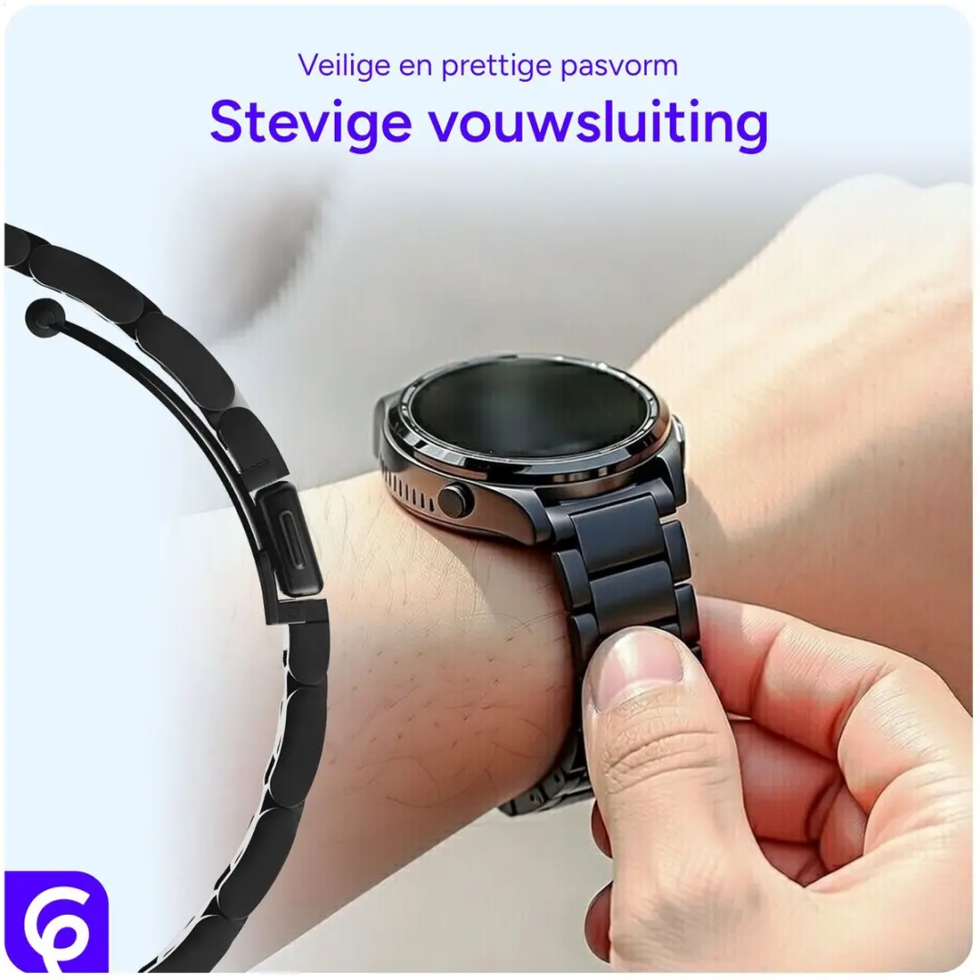 Selected SBG RVS Horlogeband 22mm - Zwart