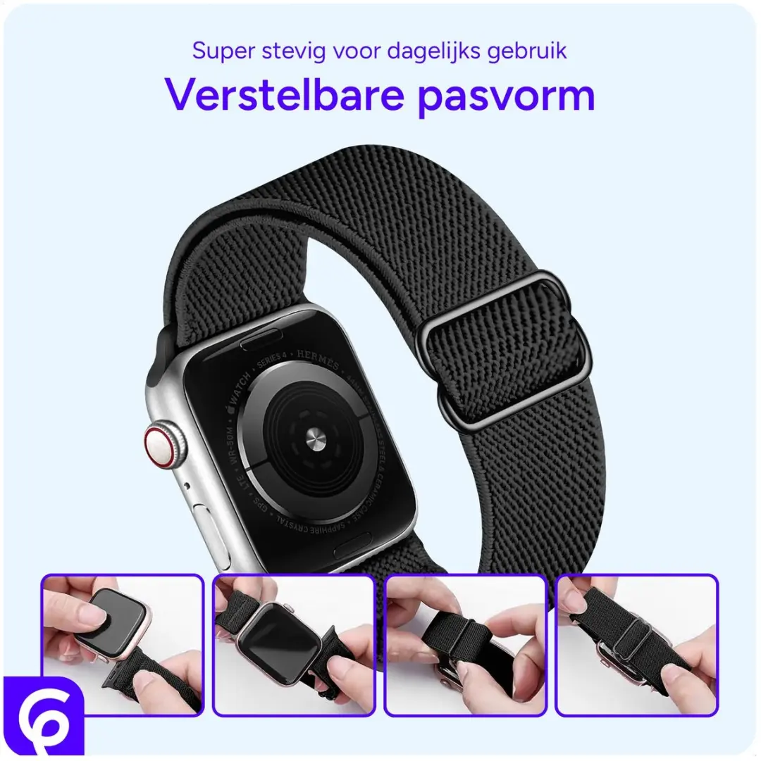 Selected SBG Nylon Horlogebandje Apple Watch - 42/44/45/46/49mm - Zwart
