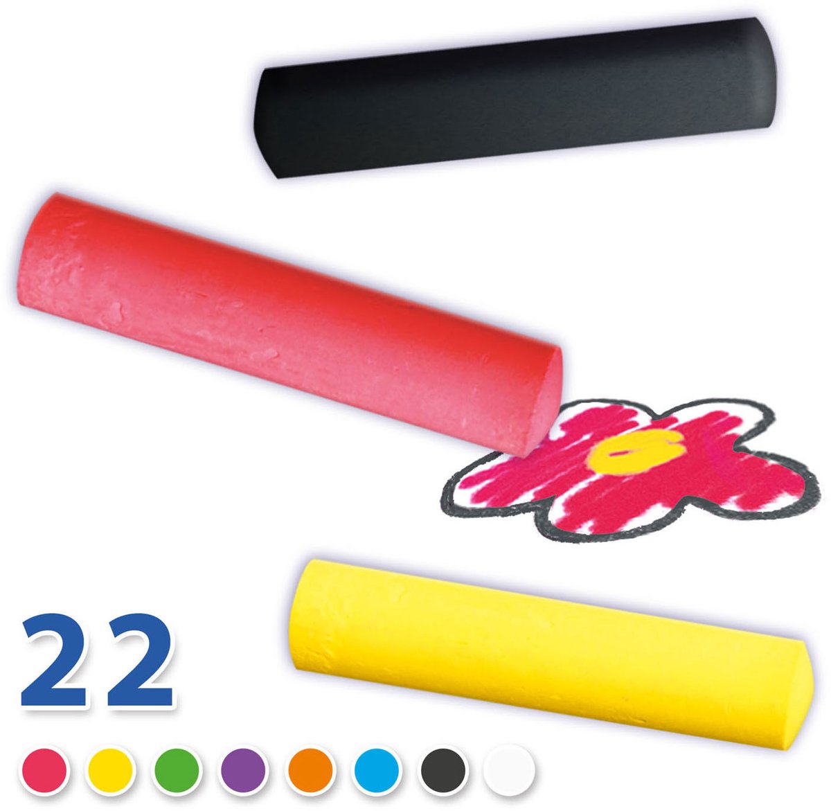 SES - Stoepkrijt emmer - 22 stuks - 8 kleuren inclusief zwart - stimuleert creativiteit