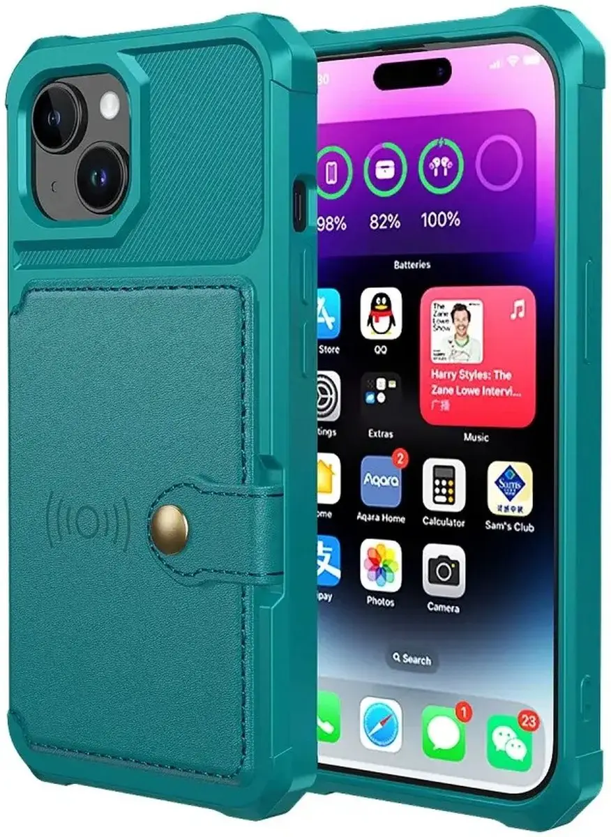 Selected Portemonnee Hoesje iPhone 15 - Groen - 4 Pasjes - afbeelding 6 van 6