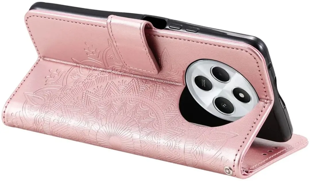 Selected Hoesje Mandala Book Case Roze Goud - Xiaomi Redmi 14C - 3 Pasjes