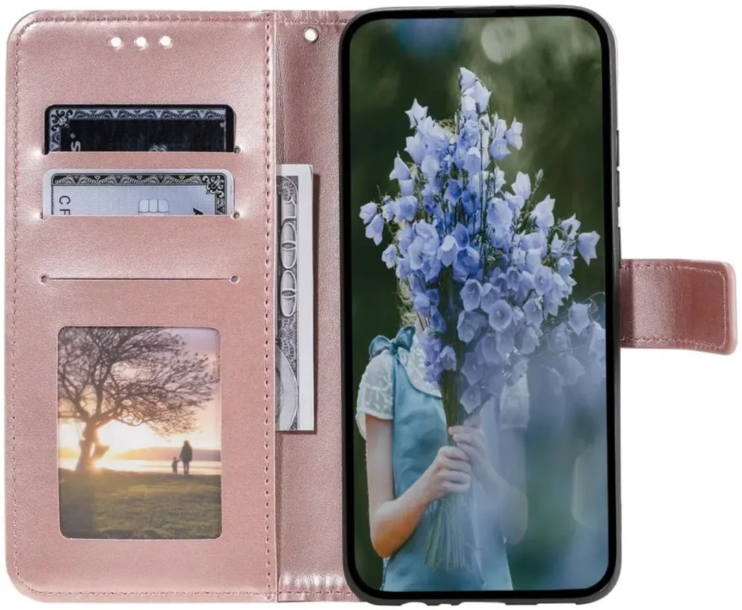 Selected Hoesje Mandala Book Case Roze Goud - Xiaomi Redmi 14C - 3 Pasjes