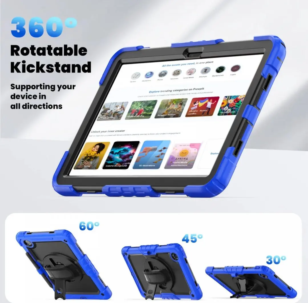 Selected Hoes Lenovo Tab M11 Screenprotector Blauw - met 360° Draaibare Handriem