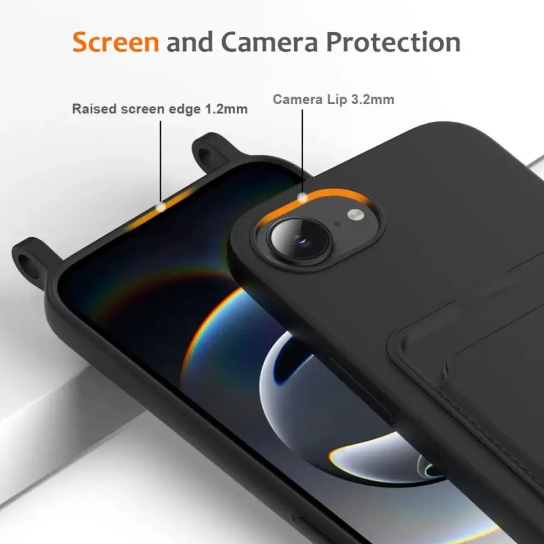 Selected Hoesje iPhone 16/17 met Koord en Pasjeshouder - Zwart