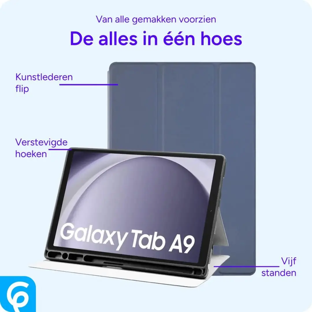 Selected Tablethoes Samsung Galaxy Tab A9 Tri-Fold Book Case - Blauw