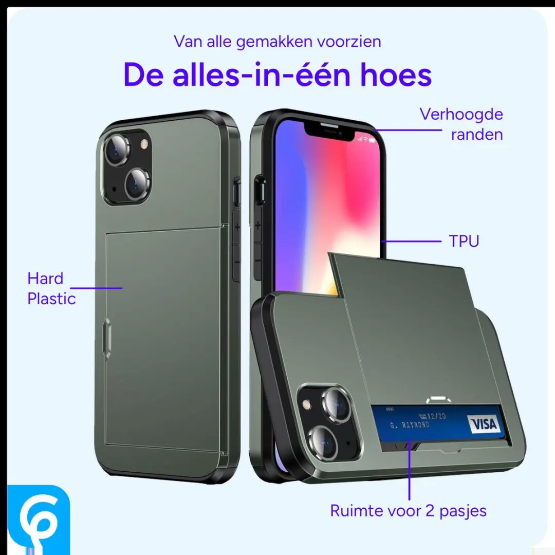Selected Hoesje iPhone 15 Kaarthouder Groen - 2 Pasjes