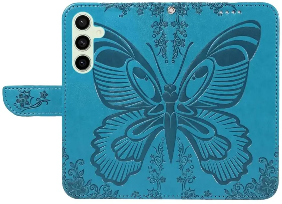 Selected Hoesje Samsung Galaxy S24 FE Wallet Vlinder Kunstleer - Blauw