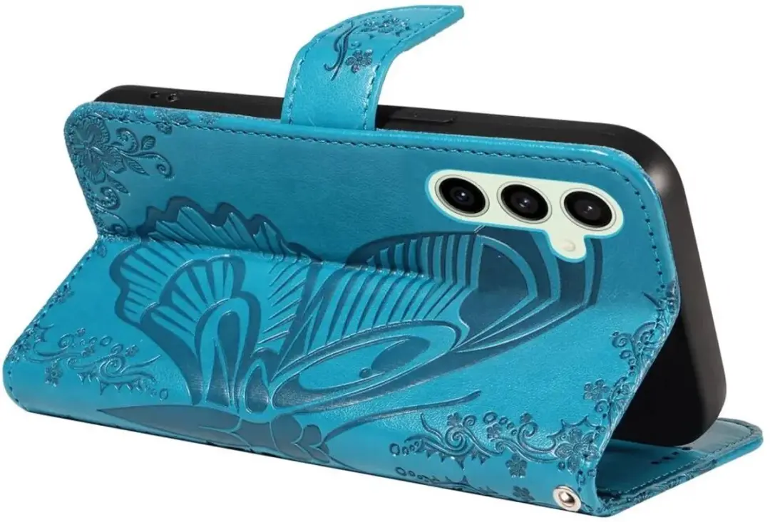 Selected Hoesje Samsung Galaxy S24 FE Wallet Vlinder Kunstleer - Blauw - afbeelding 6 van 6