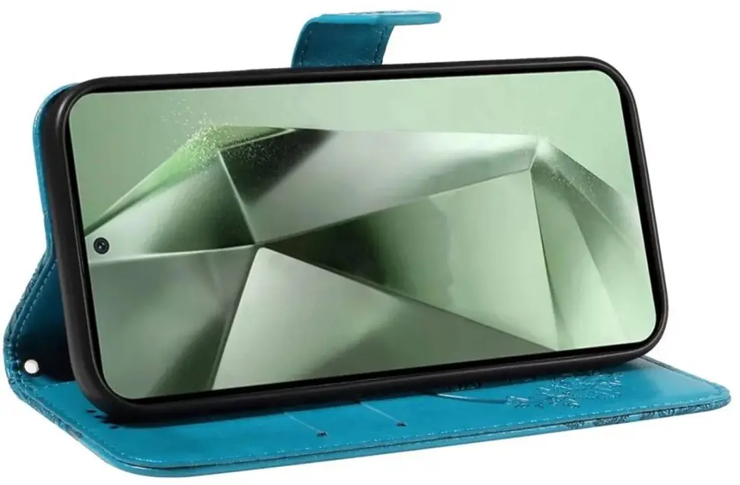 Selected Hoesje Samsung Galaxy S24 FE Wallet Vlinder Kunstleer - Blauw