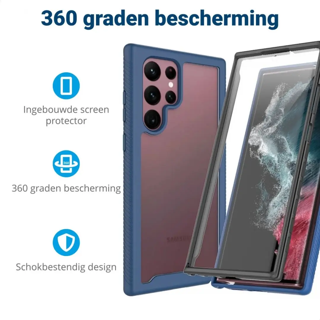 Selected by GSMpunt Samsung Galaxy S22 Ultra Hoesje - Blauw - Ingebouwde Screenprotector