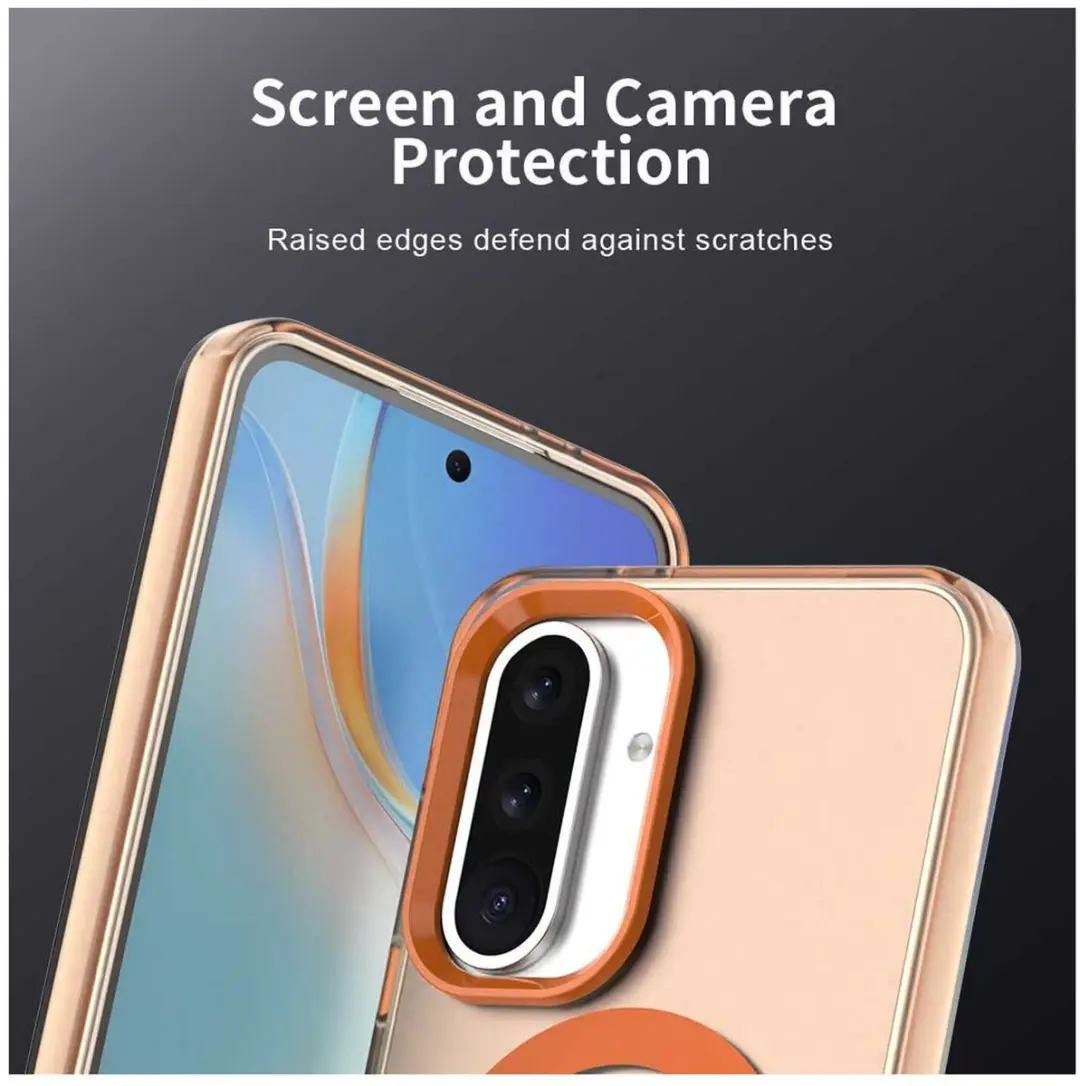 Selected MagSafe Backcover Hoesje Samsung Galaxy A56/A36 - Oranje & Transparant