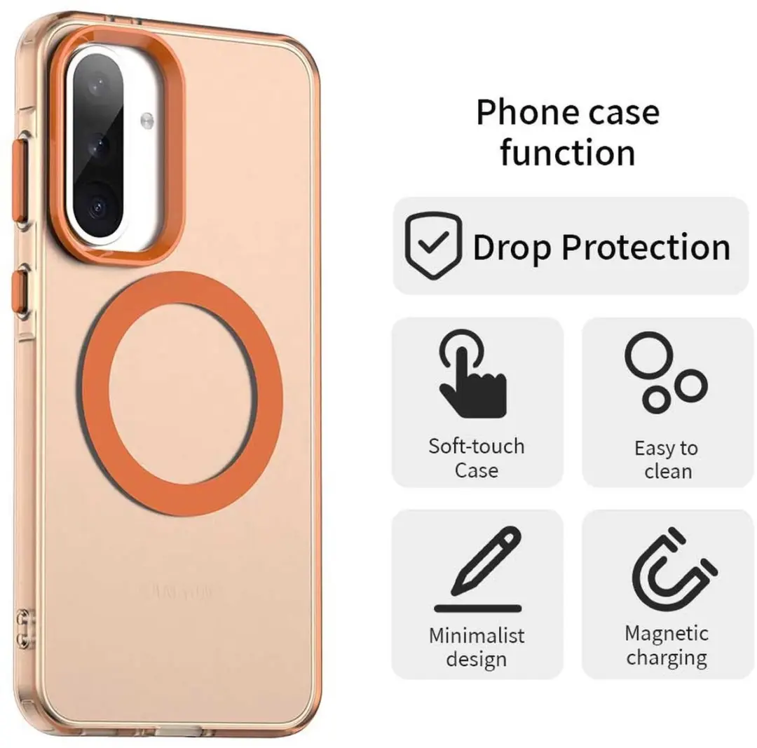 Selected MagSafe Backcover Hoesje Samsung Galaxy A56/A36 - Oranje & Transparant