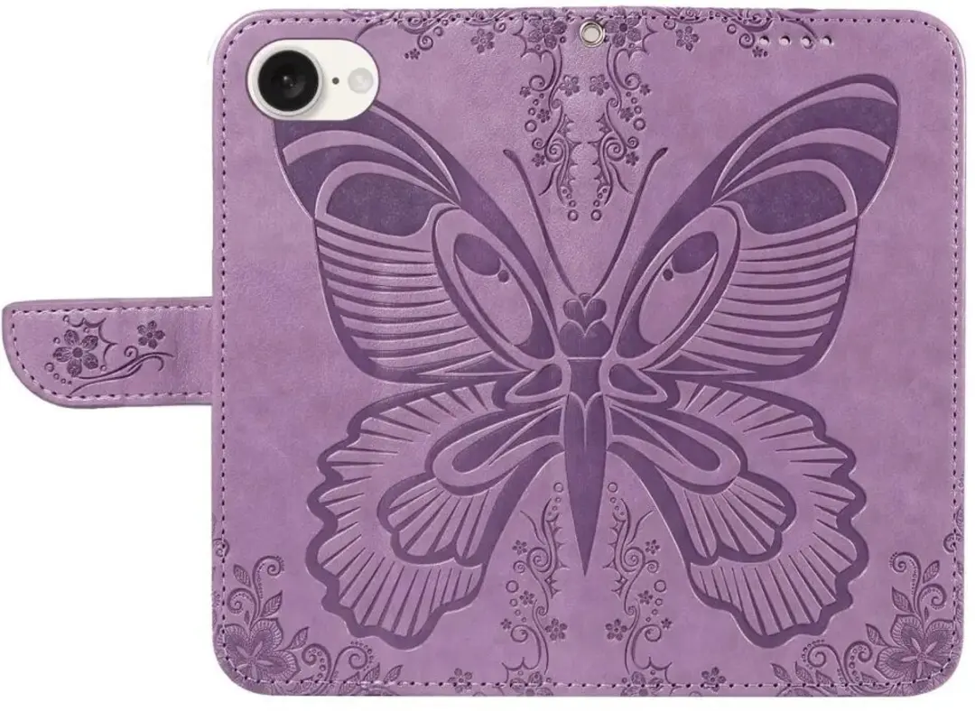 Selected Hoesje iPhone 16/17 Wallet Vlinder Kunstleer - Paars - afbeelding 6 van 6