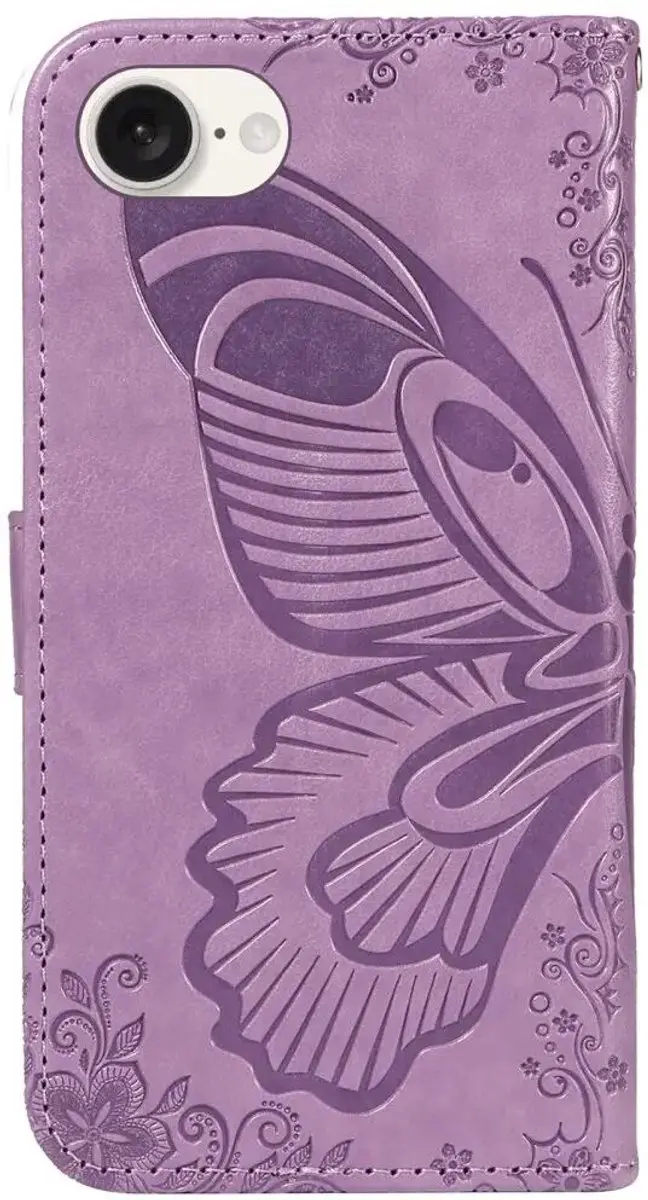 Selected Hoesje iPhone 16/17 Wallet Vlinder Kunstleer - Paars