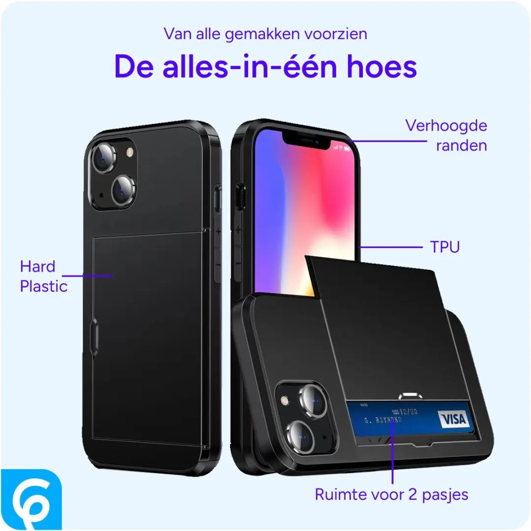 Selected Hoesje iPhone 15 Kaarthouder Slider - 2 Pasjes - Zwart