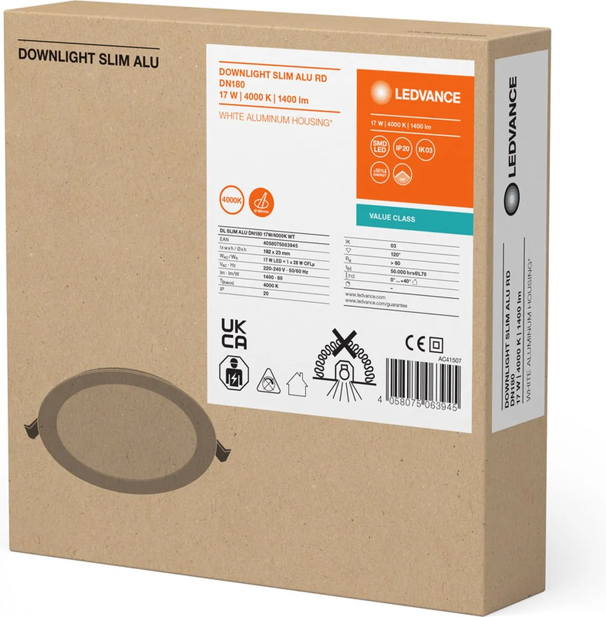 LEDVANCE Downlight Slim E38W3 - 22W - Ø19,2cm