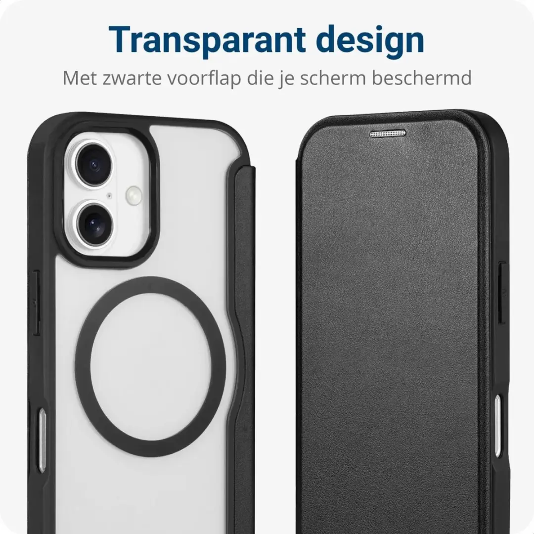 Selected Portemonnee Hoesje iPhone 16 - MagSafe - 1 Pasje - Zwart/Transparant