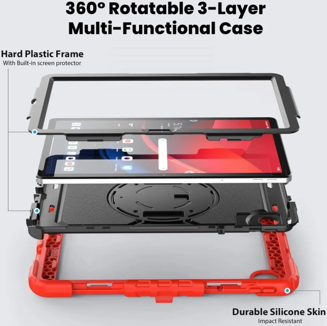Selected Hoes Lenovo Tab M11 Rood - met Screenprotector & 360° Handriem