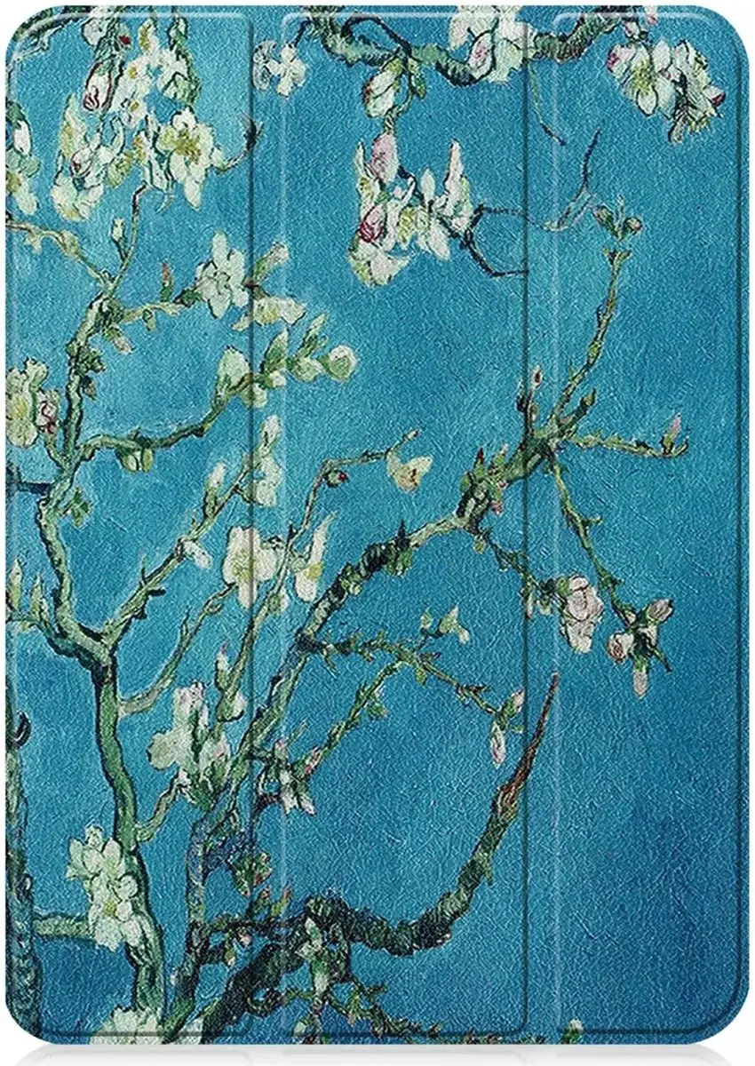 Selected by GSMpunt Apple iPad 11/10.9 Hoes - Tri-Fold Kunstleder - Blossom Print - Wit/Blauw