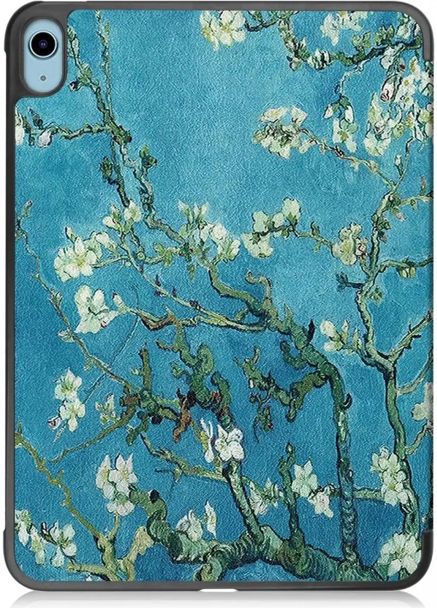 Selected by GSMpunt Apple iPad 11/10.9 Hoes - Tri-Fold Kunstleder - Blossom Print - Wit/Blauw