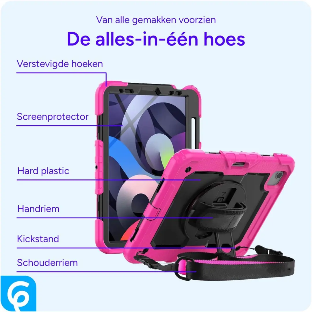 Selected Hoes met Screenprotector iPad Air 10.9 Roze - 360° Handriem
