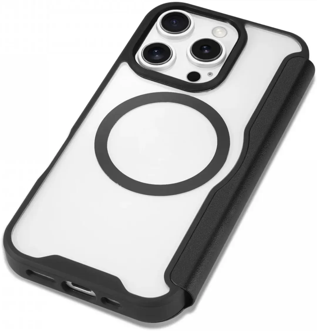 Selected Portemonnee Hoesje iPhone 16 Pro Max - MagSafe - 1 Pasje - Zwart/Transparant