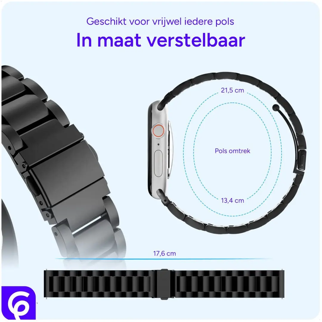 SBG RVS Schakelbandje Apple Watch - 38/40/41/42mm - Zwart