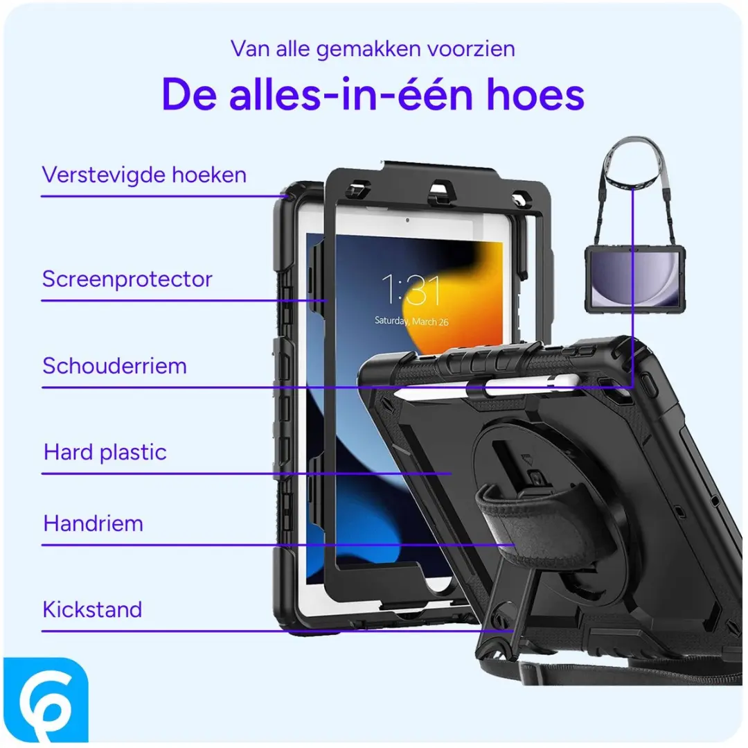 Selected Apple iPad 10.2 Hoes met Screenprotector Roze - 360° Handriem
