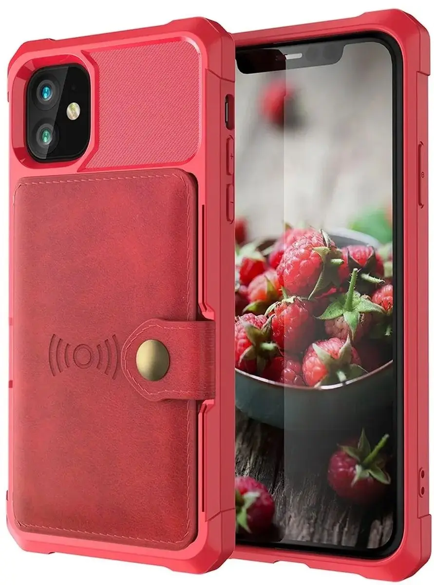 Selected Portemonnee Hoesje iPhone 12/12 Pro - 4 Pasjes - Rood - afbeelding 6 van 6