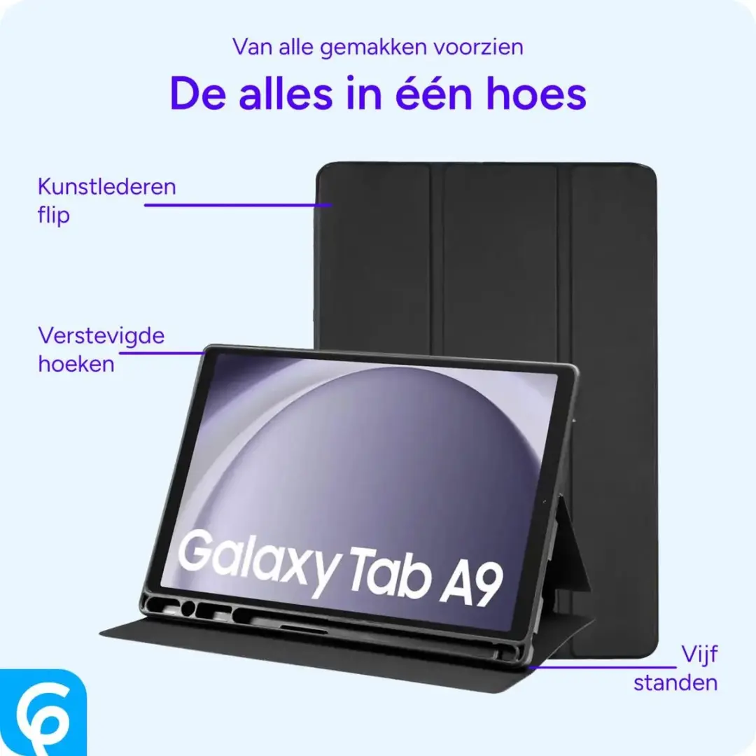 Selected Tablet Hoes Samsung Galaxy Tab A9 Luxe Tri-Fold Book Case - Zwart