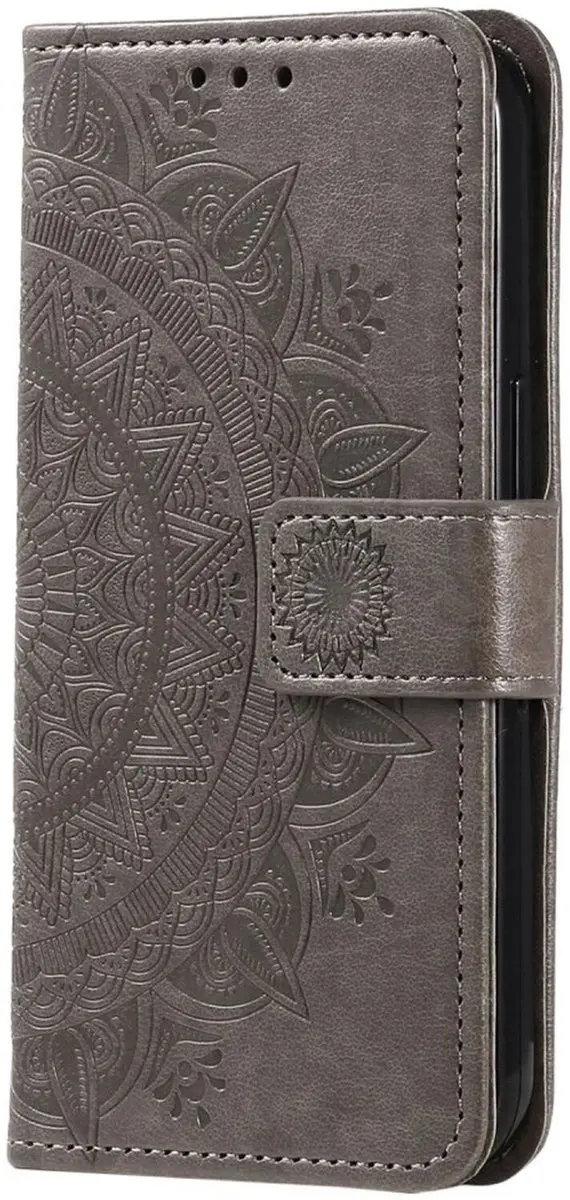 Selected Hoesje Mandala Book Case Samsung Galaxy A55 - Grijs - 3 Pasjes