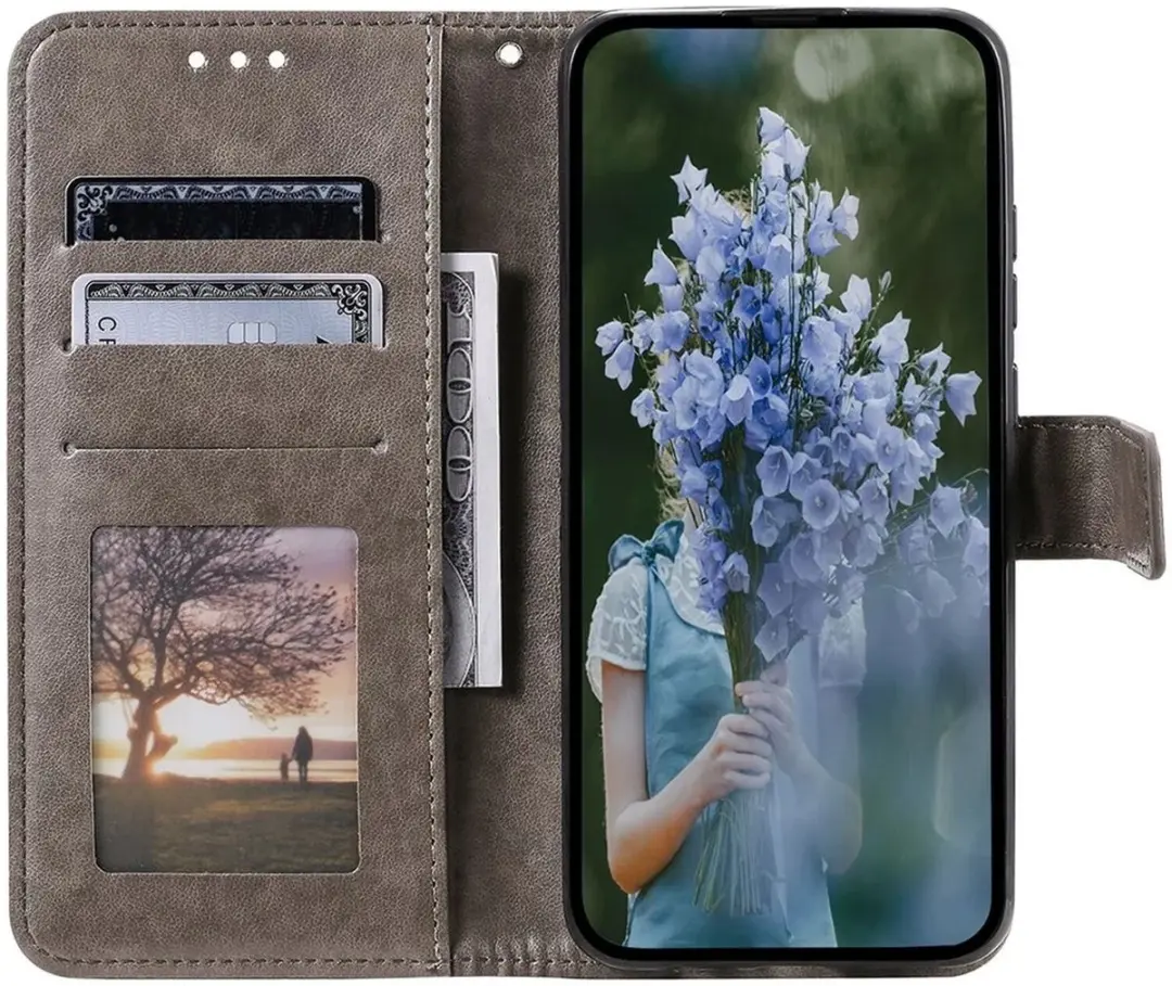 Selected Hoesje Mandala Book Case Samsung Galaxy A55 - Grijs - 3 Pasjes