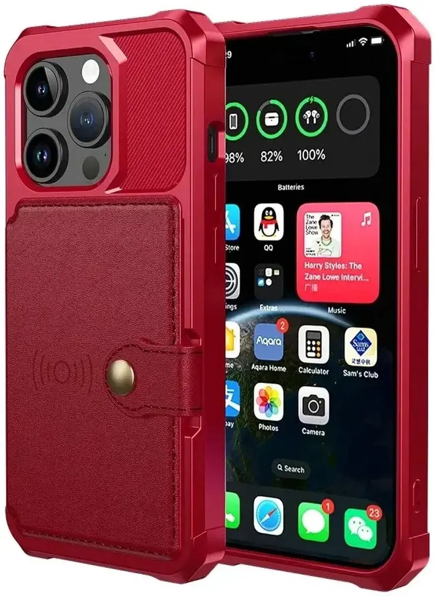 Selected Portemonnee Hoesje iPhone 15 Pro - Rood - 4 Pasjes