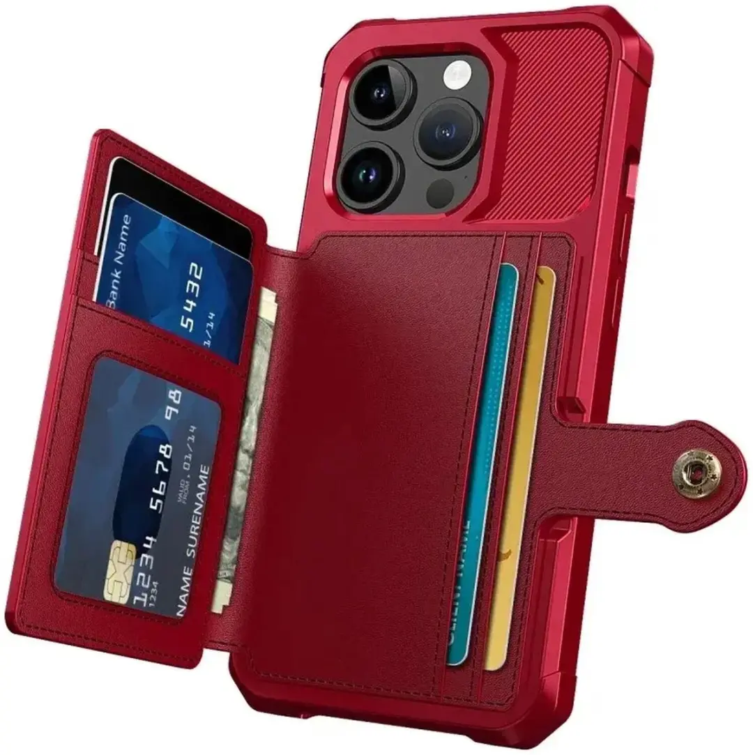 Selected Portemonnee Hoesje iPhone 15 Pro - Rood - 4 Pasjes