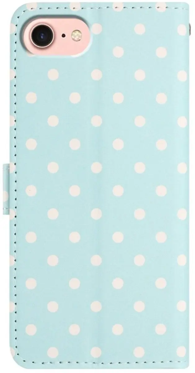 Selected iPhone 16/17 Hoesje Polka Dot Wallet Blauw - 3 Pasjes
