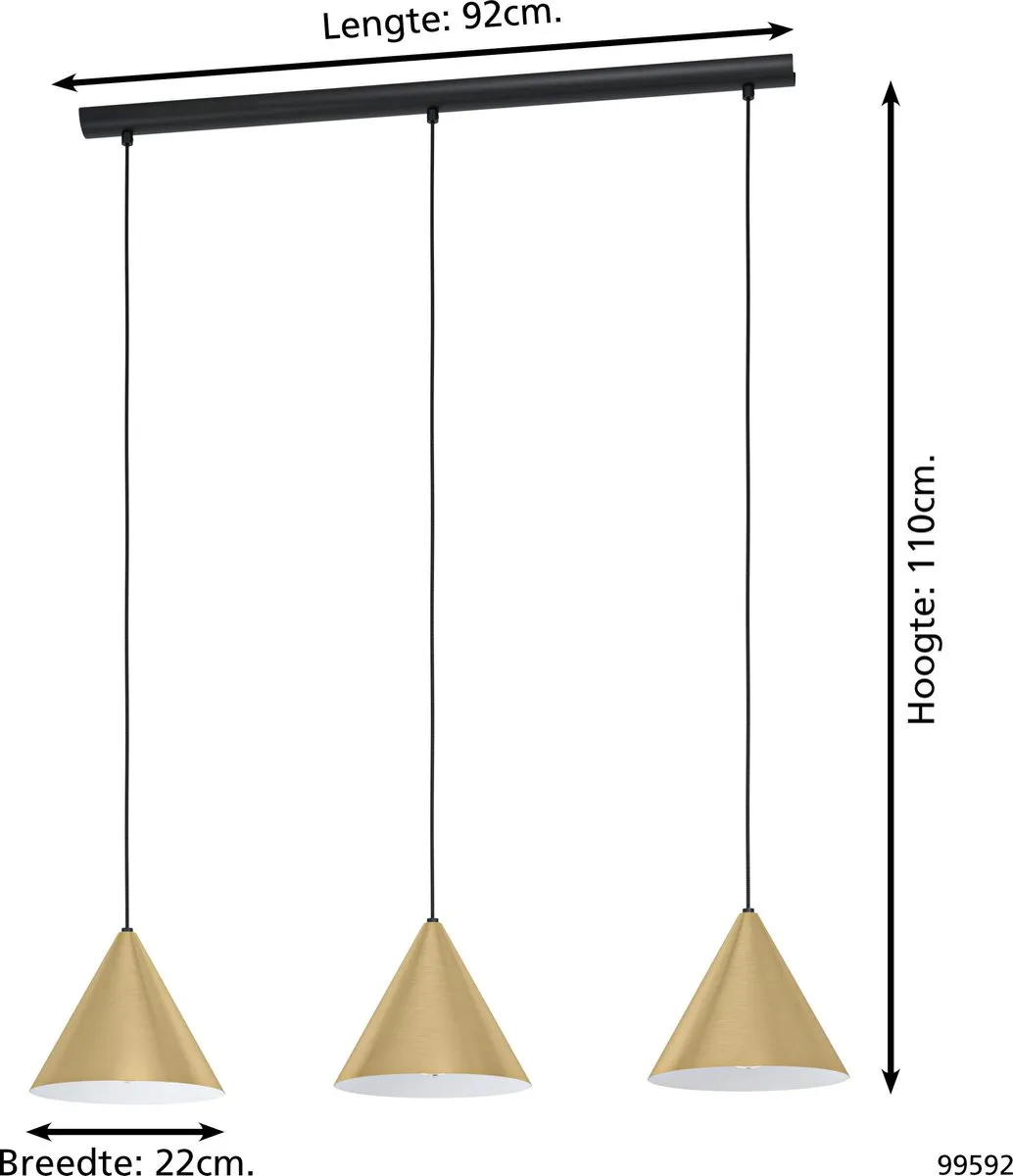 Eglo Narices Hanglamp E27 92cm - Zwart/Goud - afbeelding 6 van 6