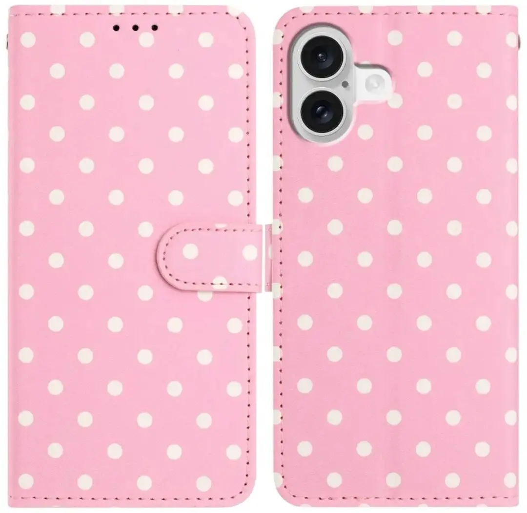 Selected iPhone 17 Hoesje Polka Dot Wallet Book Case Roze