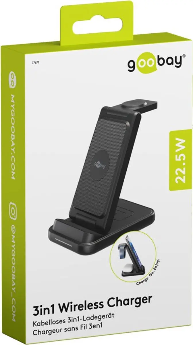 Goobay 3-in-1 Draadloze Snellader 15W - Zwart