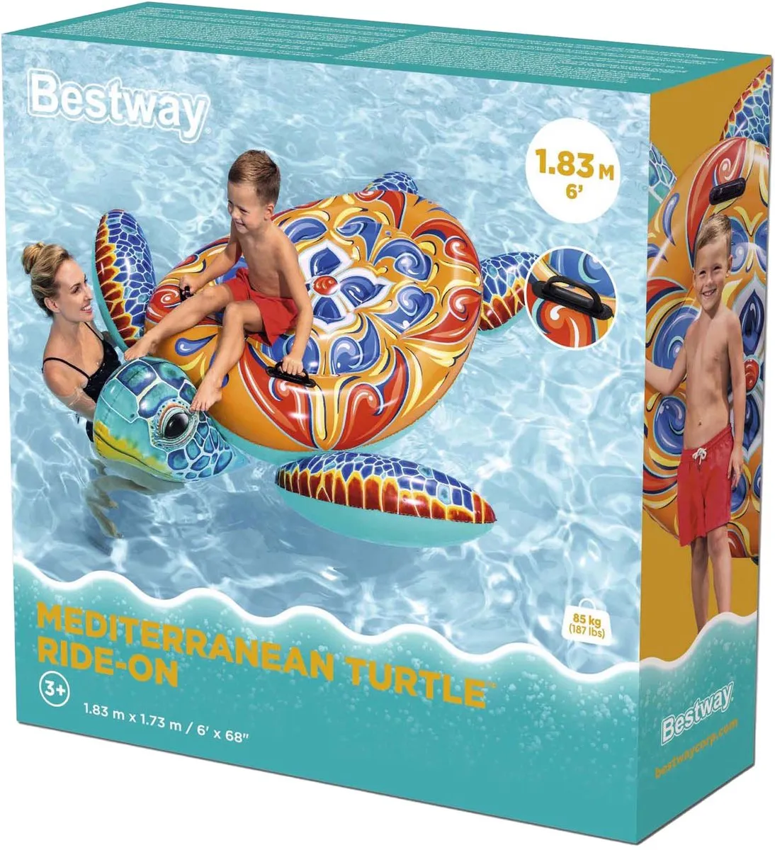 Bestway Mediterranea Opblaasbaar Schildpad Zwembad 183x173cm - 3 Jaar - afbeelding 5 van 6
