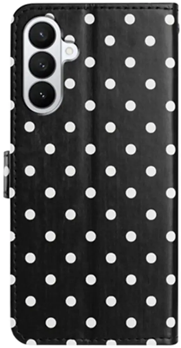 Selected Hoesje Samsung Galaxy A27 Polka Dot Wallet Book - 3 Pasjes - Zwart